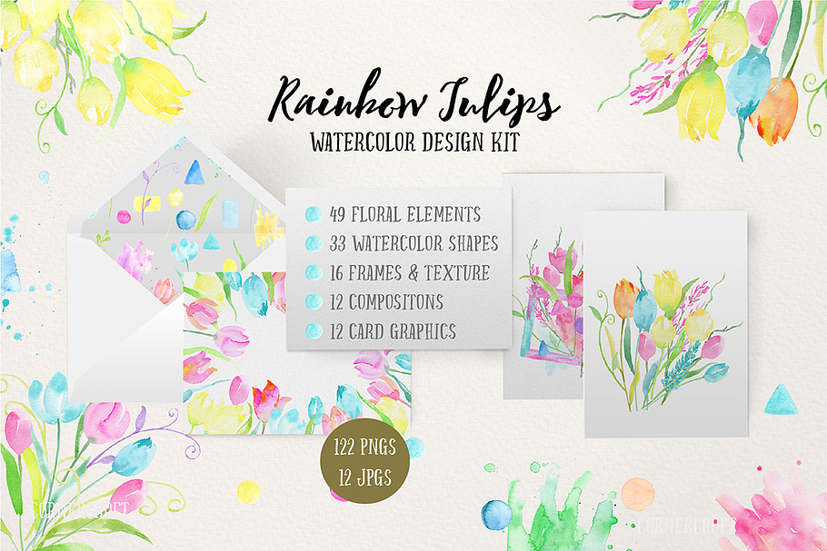 Watercolor Design Kit Rainbow Tulips