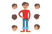 Man Constructor. Character with Set of Six Heads