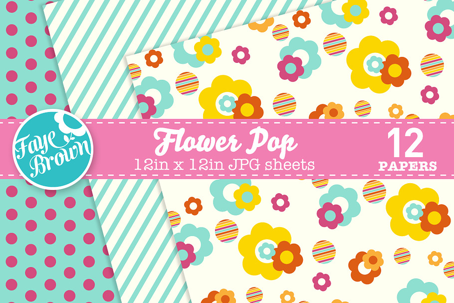 Flower pop digital paper patterns