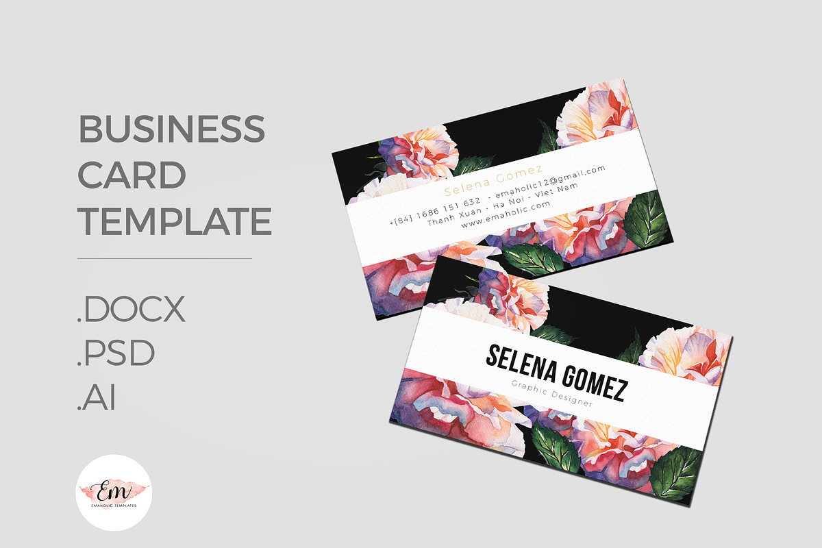Florals Business Card Template in Business Card Templates - product preview 8