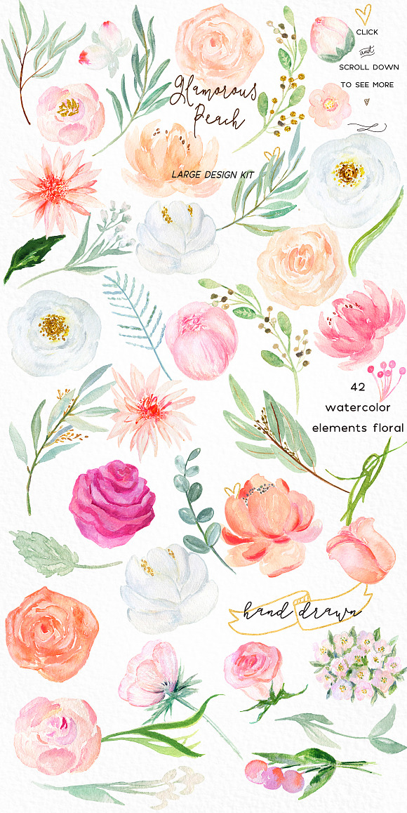50% OFF Peach peonies Watercolor in Illustrations - product preview 1