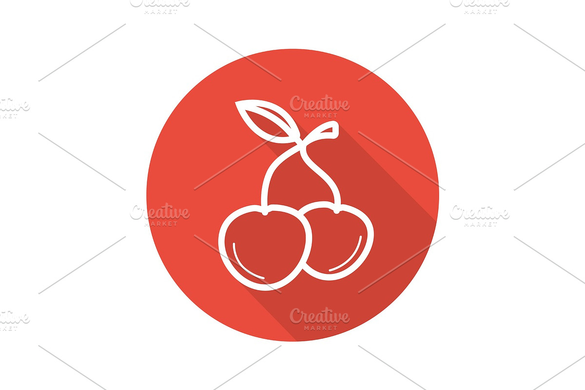 Cherries flat linear long shadow icon in Objects - product preview 8