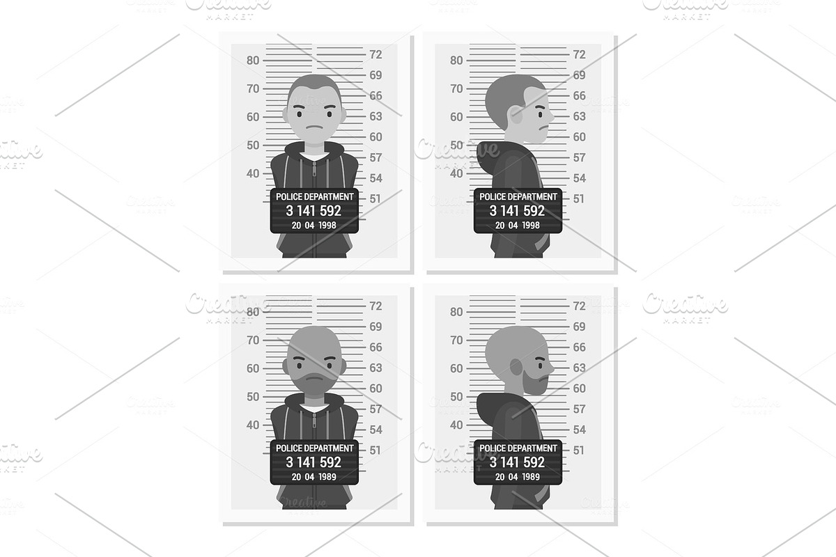 Set of balck and white male mugshots in Illustrations - product preview 8