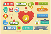 Donate buttons vector set illustration help icon donation gift charity isolated support design sign contribute contribution give money giving symbol