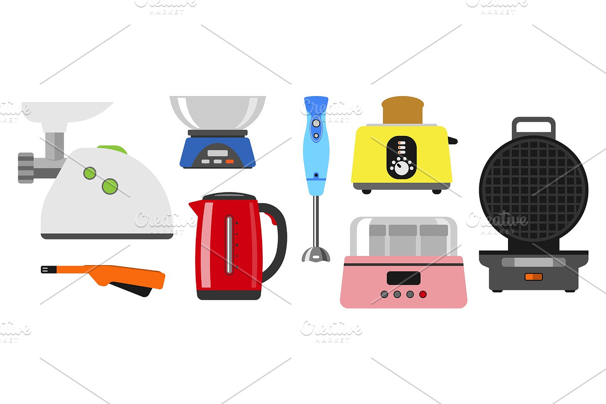 Home appliances cooking kitchen home equipment and flat style household cooking set electronics food template technology icon concept vector. in Illustrations - product preview 8