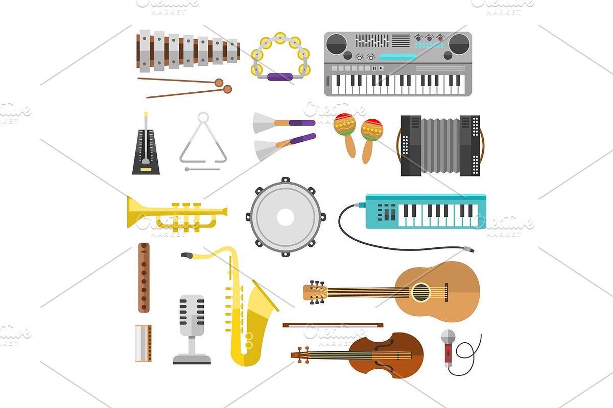 Different music instruments vector musical guitar violin and sound classical concert trumpet collection entertainment composition illustration. in Illustrations - product preview 8