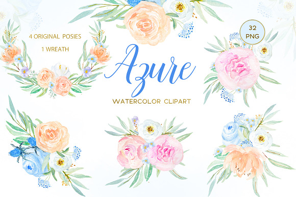 Azure Blue, Peach & Rose clipart in Illustrations - product preview 1