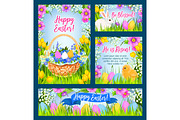 Easter eggs in grass greeting banner template