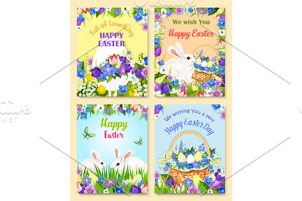 Easter vector paschal eggs bunny greeting cards