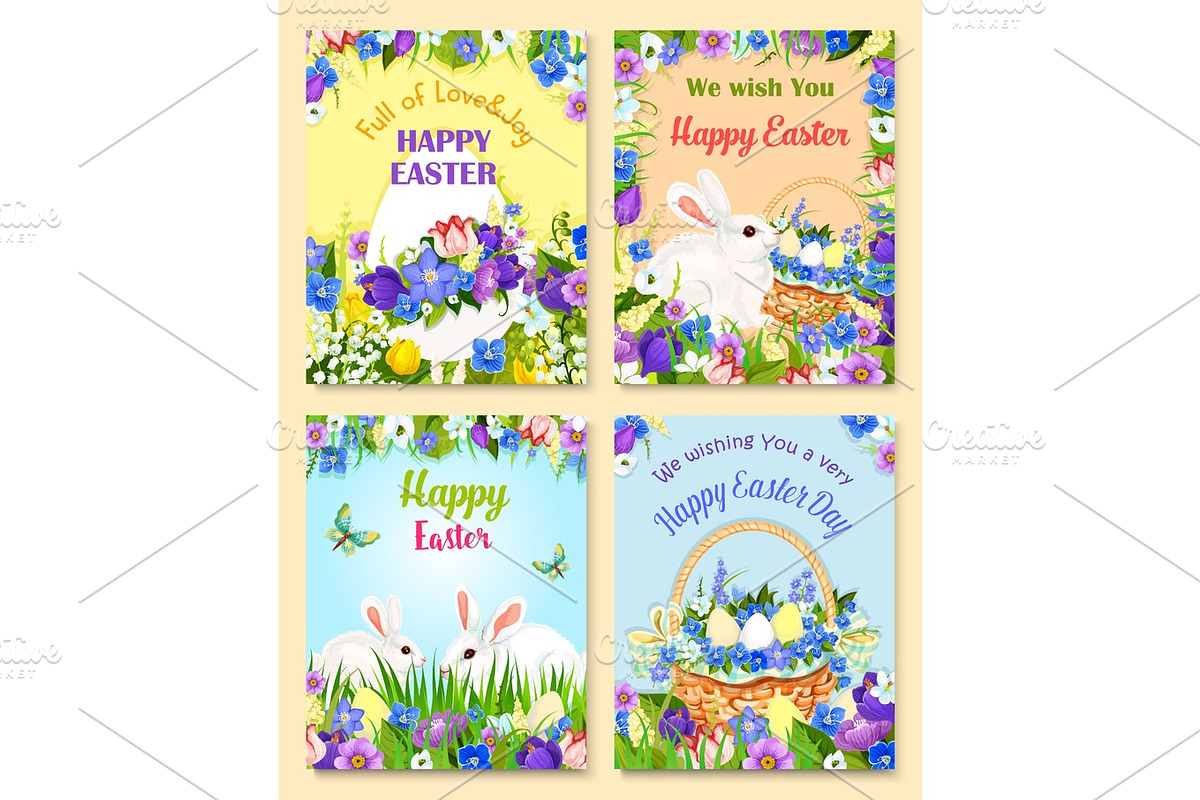 Easter vector paschal eggs bunny greeting cards in Graphics - product preview 8
