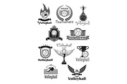 Volleyball tournament sport club vector icons set