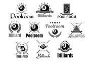 Billiards or pool room club vector icons set