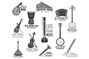 Musical instruments for music concert vector icons