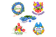 Spring flowers vector icons for holiday greeting