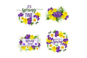 Spring flowers bunches and bouquets vector icons