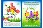 Spring flowers bouquets vector greeting posters