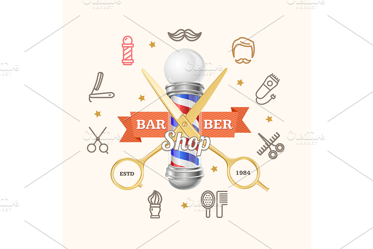 Barber Shop Emblem with Scissors in Illustrations - product preview 8
