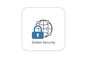 Global Security Icon. Flat Design.