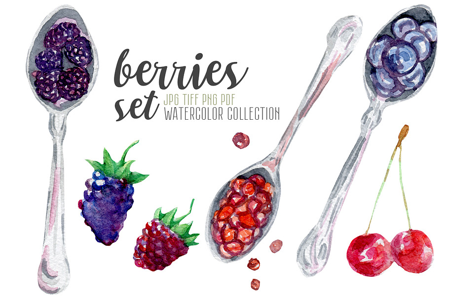 Watercolor berries hand drawn in Illustrations - product preview 8