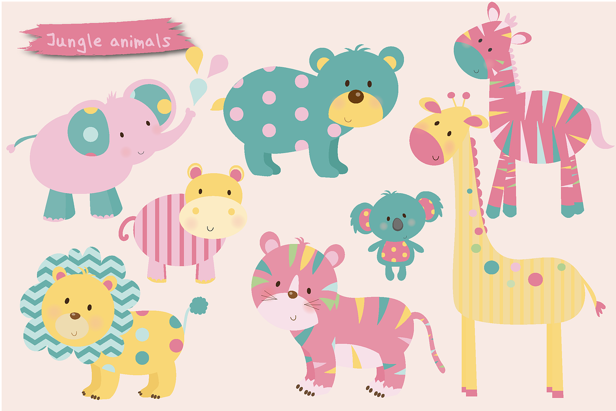 Pattern jungle clipart-girls in Illustrations - product preview 8