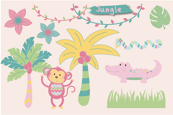 Pattern jungle clipart-girls in Illustrations - product preview 1
