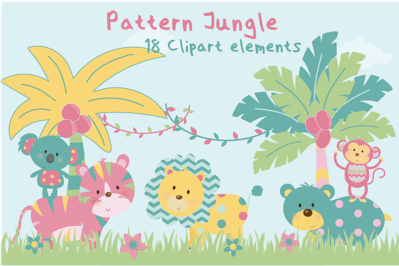 Pattern jungle clipart-girls in Illustrations - product preview 3