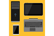 Electronic gadgets icons technology electronics multimedia devices everyday objects control and computer connection digital network vector illustration.
