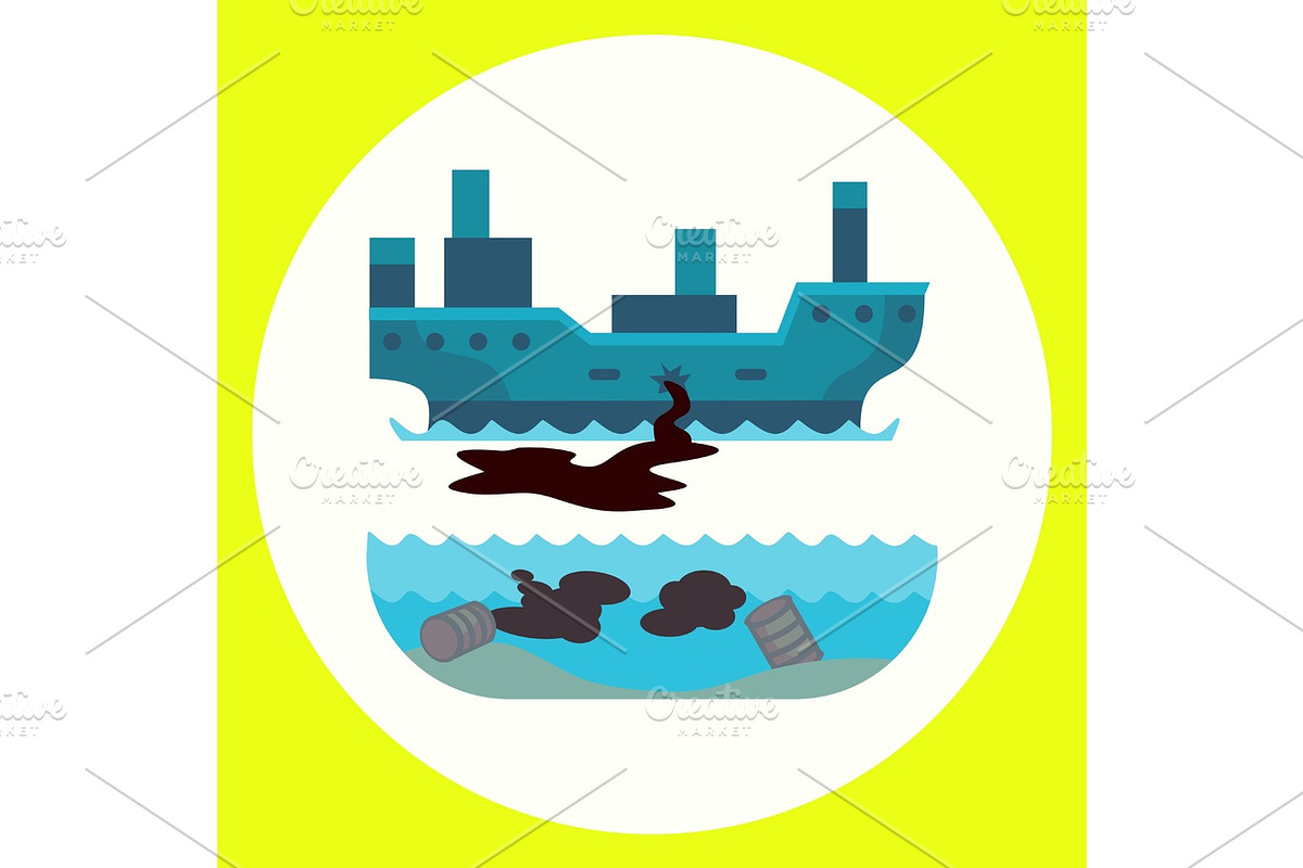 Ecological problems environmental oil pollution of water earth air deforestation destruction of animals mills factories forest protection vector illustration. in Objects - product preview 8