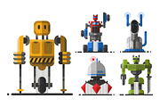 Cute vintage robot technology machine future science toy and cyborg futuristic design robotic element icon character vector illustration.