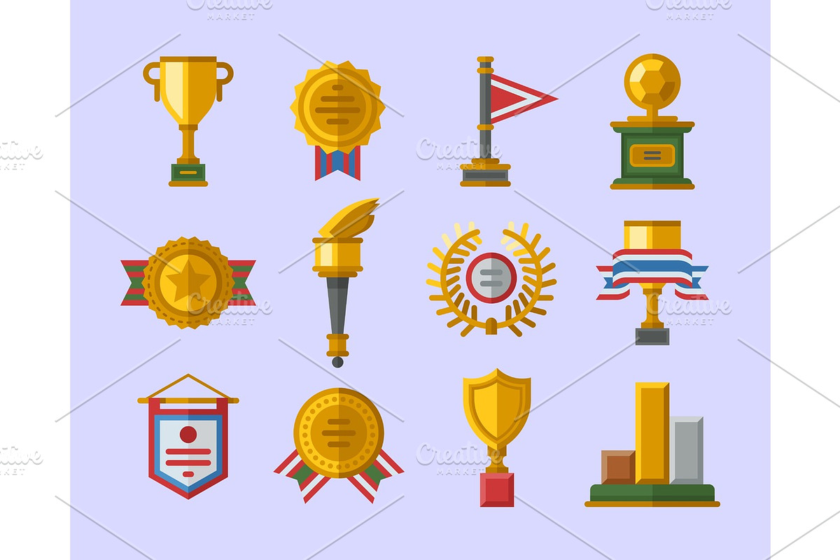 Vector trophy champion cup flat icon winner gold award and victory prize sport success best win golden leadership competition illustration. in Illustrations - product preview 8