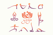 Yoga icons and seamless patterns
