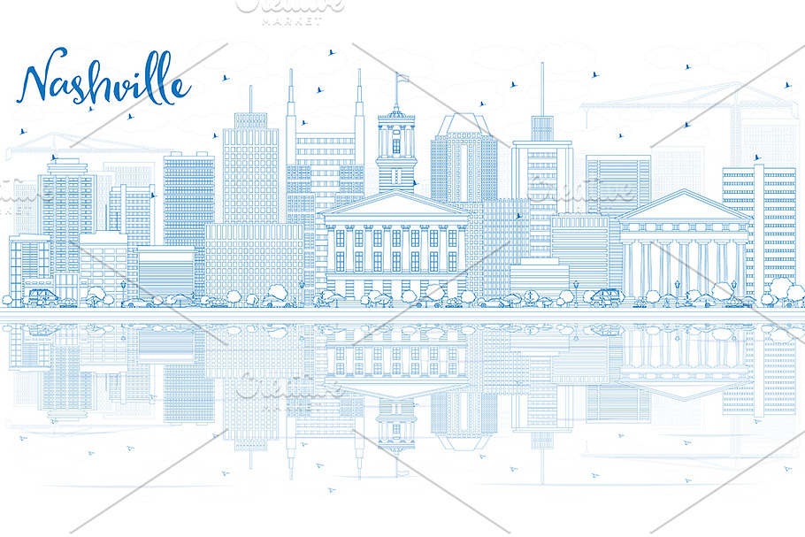 Outline Nashville Skyline in Illustrations - product preview 8