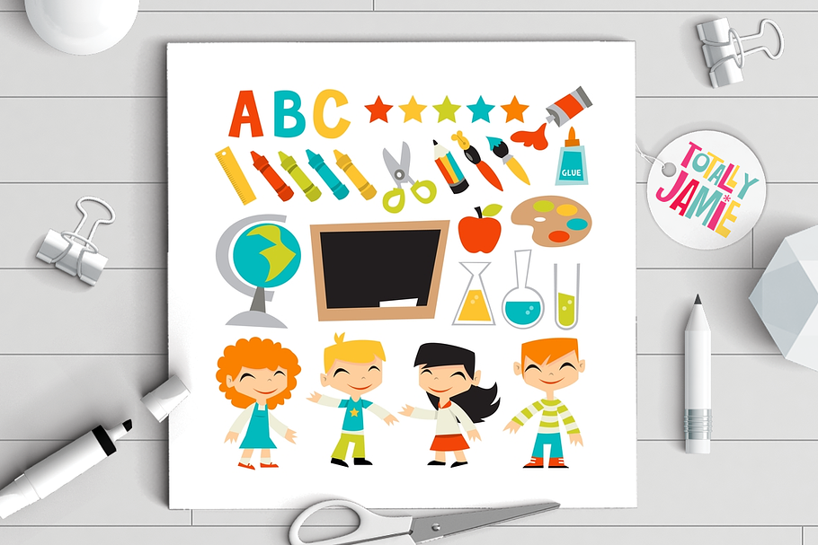 Retro Kids Back To School Set in Illustrations - product preview 8