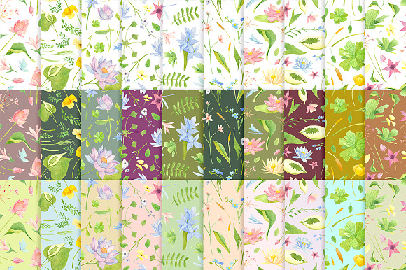 Wetland floral watercolor patterns in Patterns - product preview 3