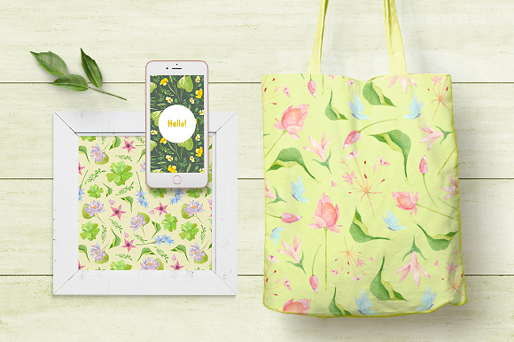 Wetland floral watercolor patterns in Patterns - product preview 6