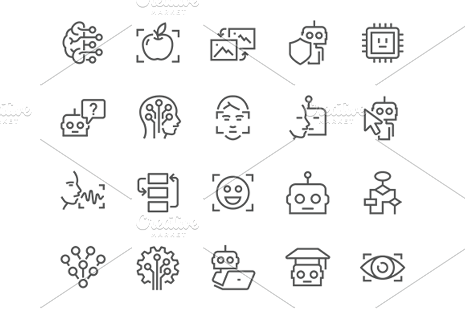 Line Artificial Intelligence Icons in Graphics - product preview 8