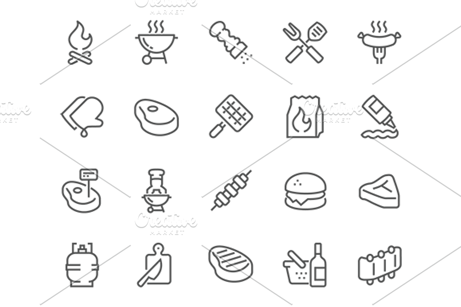 Line Barbecue Icons in Graphics - product preview 8