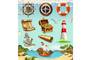 Marine set. Adventures. Game icons