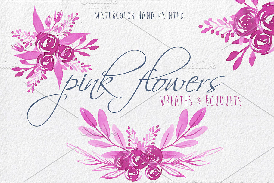 Pink Flowers watercolour clip art in Illustrations - product preview 8