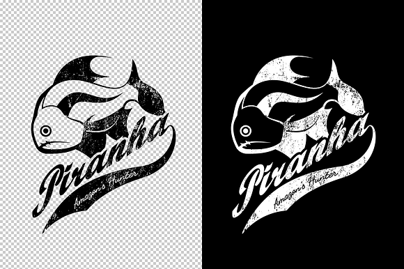 Piranha and shark tee print vector in Objects - product preview 2