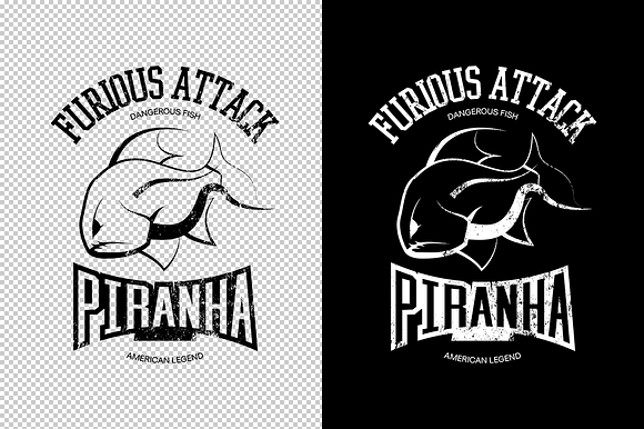 Piranha and shark tee print vector in Objects - product preview 3
