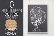 Set of 6 Hand drawn coffee quotes