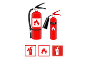Fire extinguishers and flat signs.