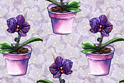 Watercolor orchid seamless pattern
