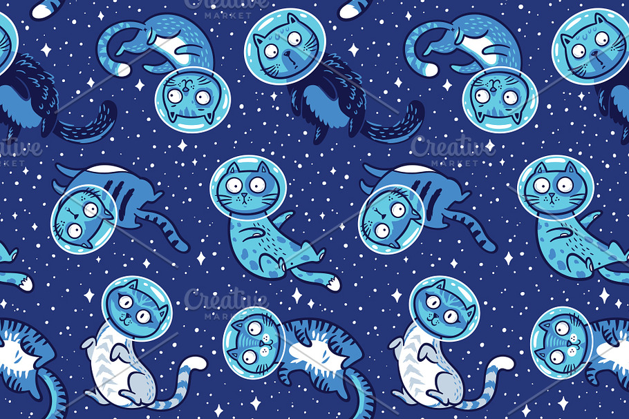Galaxy cats pattern and set in Patterns - product preview 8