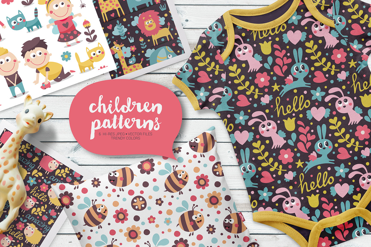 Set of 6 Seamless Children Patterns in Patterns - product preview 8