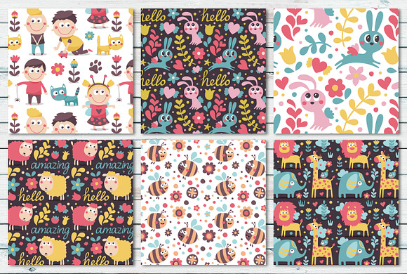 Set of 6 Seamless Children Patterns in Patterns - product preview 2