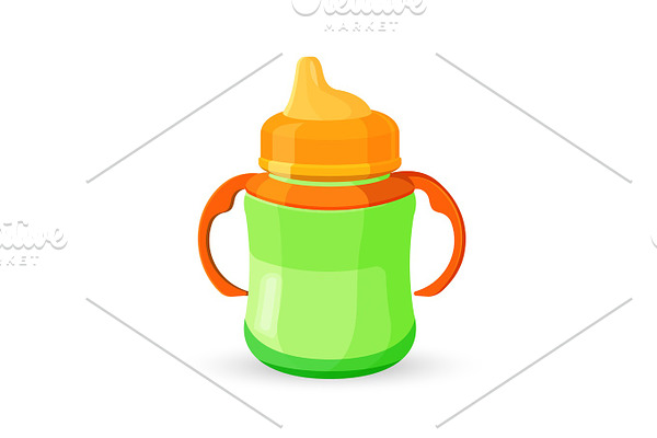Baby cup bottle green orange translucent drinking bowl with milk