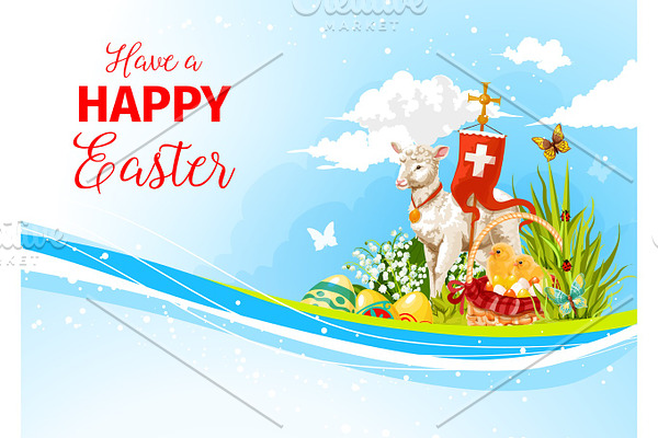 Easter greeting paschal passover lamb vector card