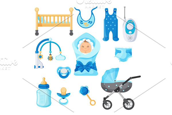 Baby boy design elements vector collection on white